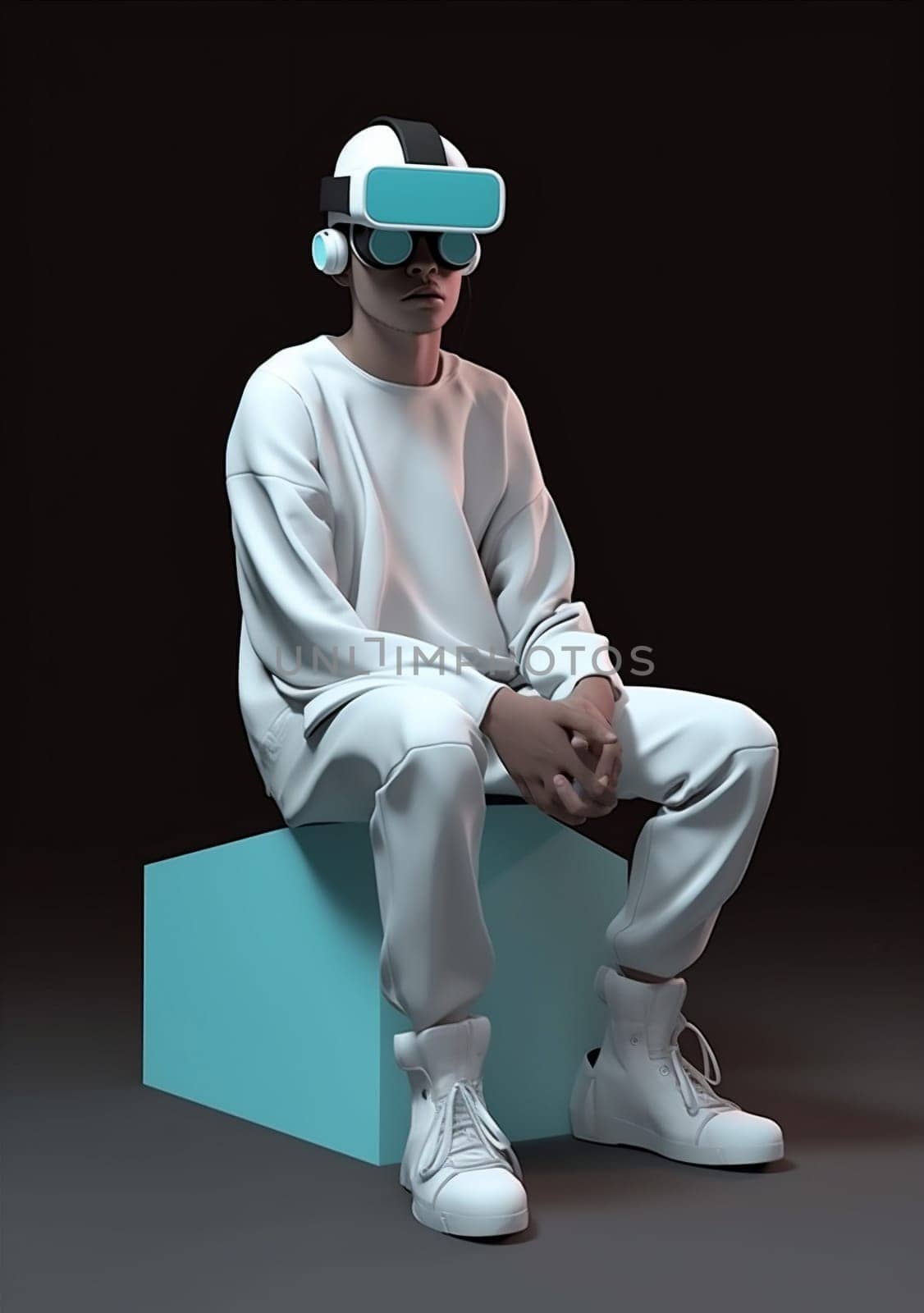 man glasses gadget head futuristic goggles digital vr technology cyber headset. Generative AI. by Vichizh