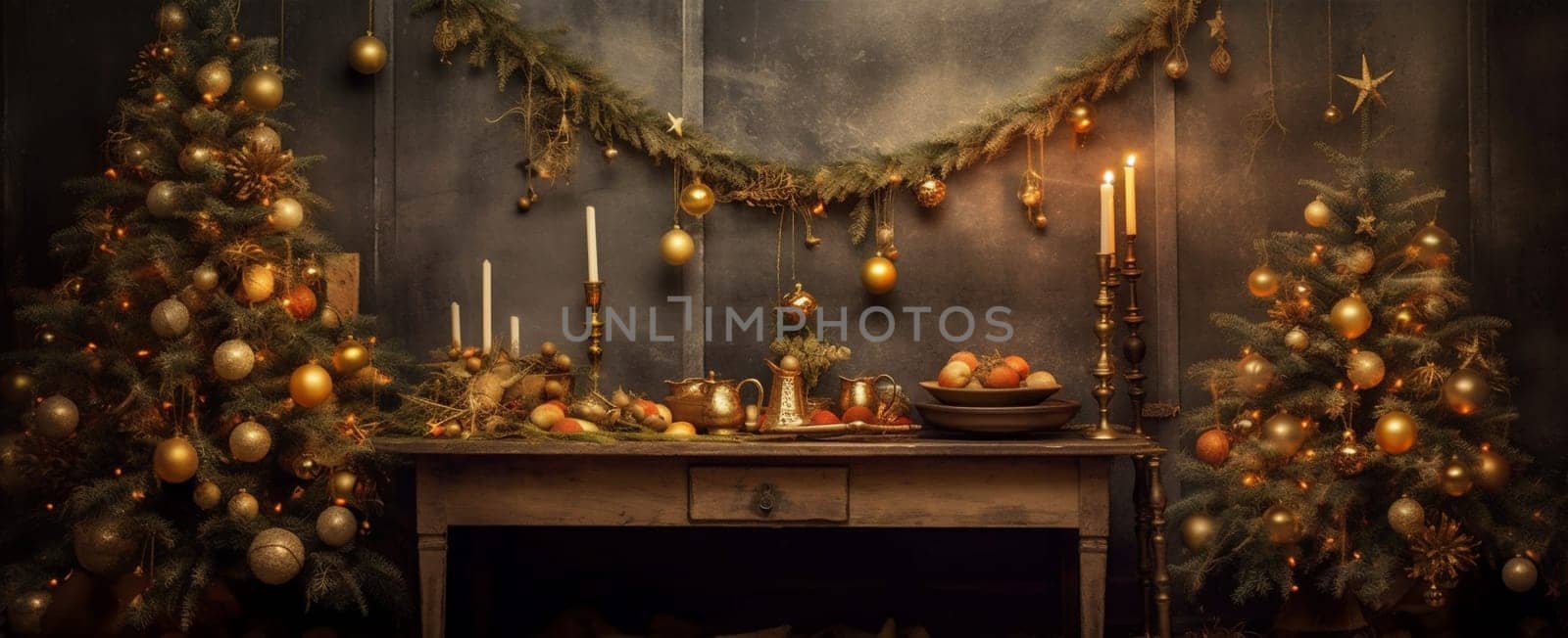 holiday year design home top table happy decor copy luxury light beautiful food winter celebration bokeh festive space decoration new christmas. Generative AI.