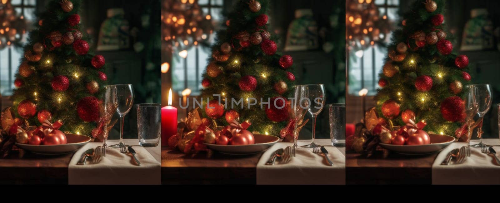 decoration space table holiday festive new christmas celebration year light copy. Generative AI. by Vichizh