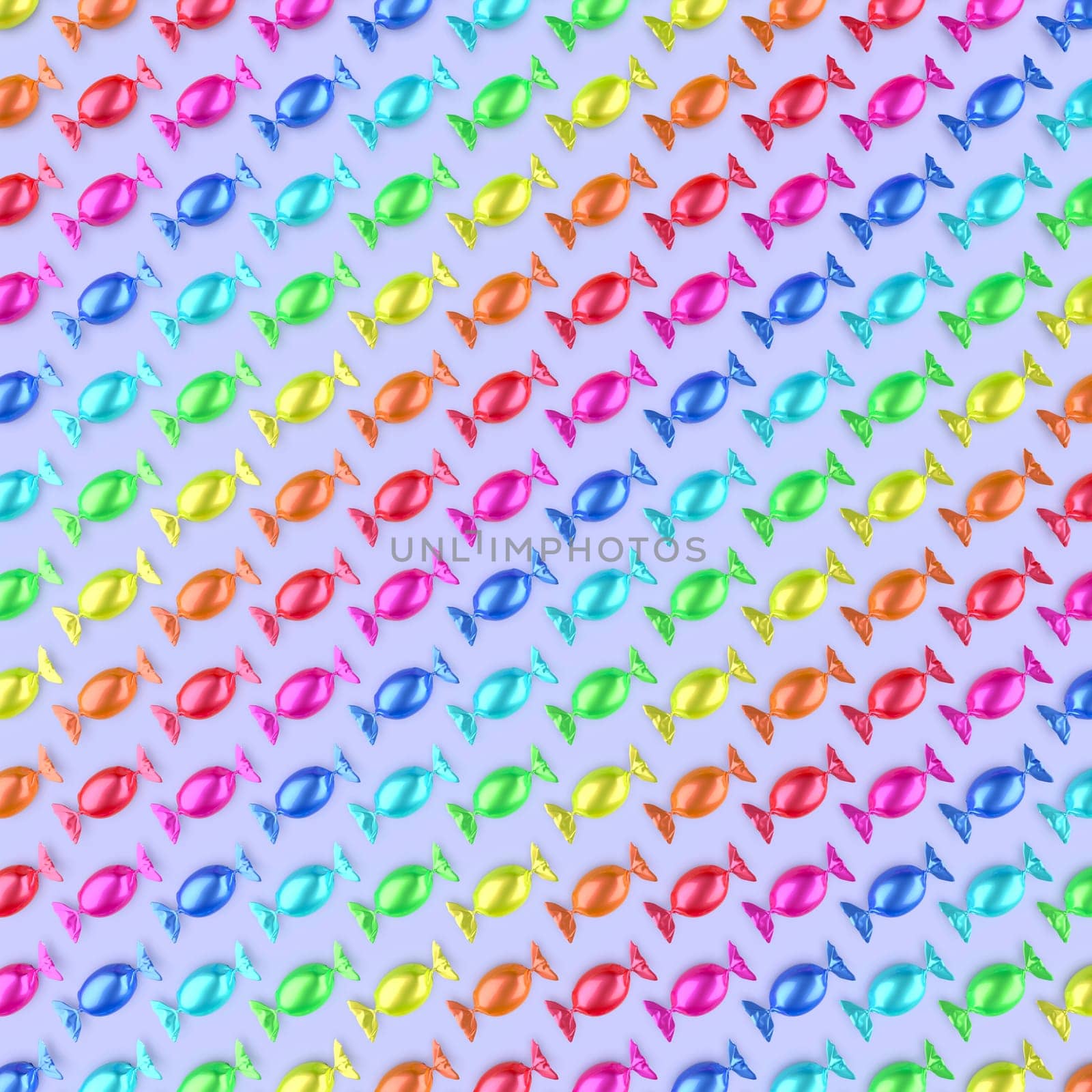 Background with many rows wrapped candies with different colors