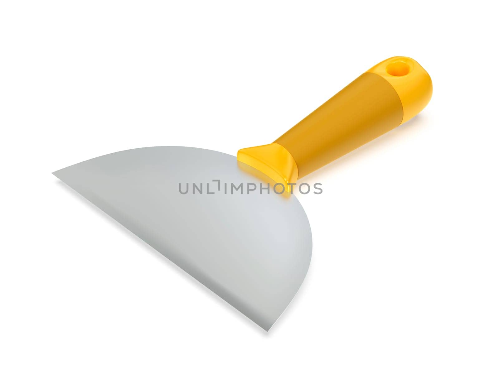 Putty knife with yellow handle on a white background