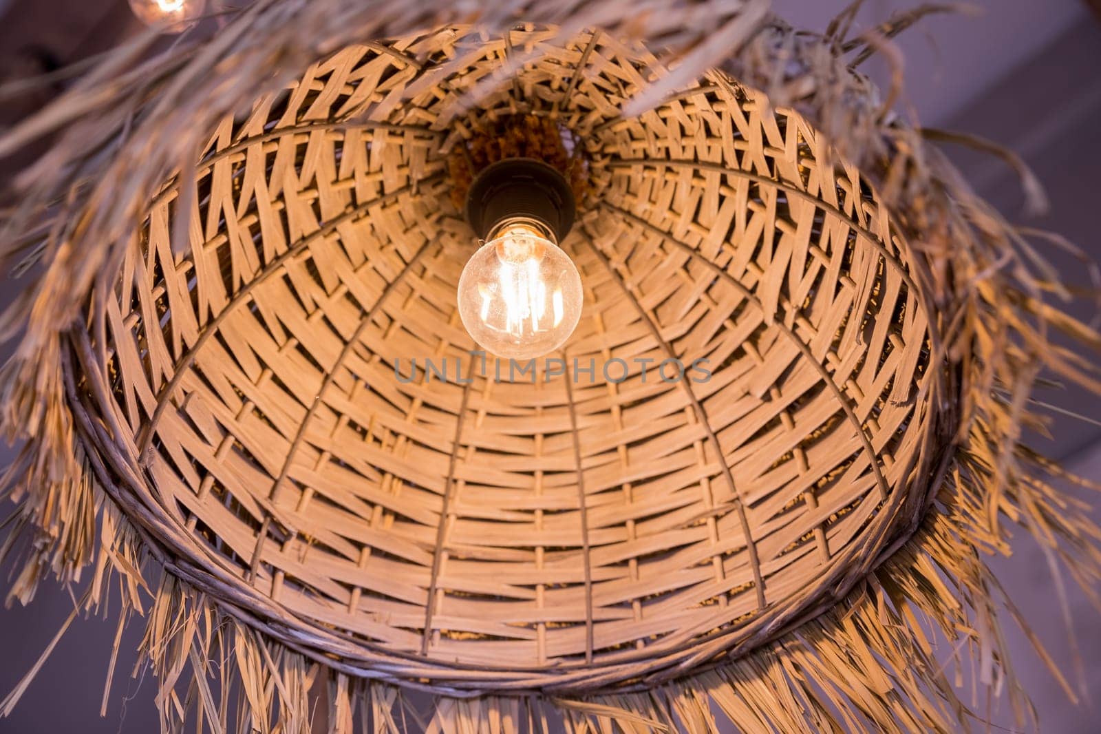 Decorating hanging lantern lamps in wooden wicker made from bamboo