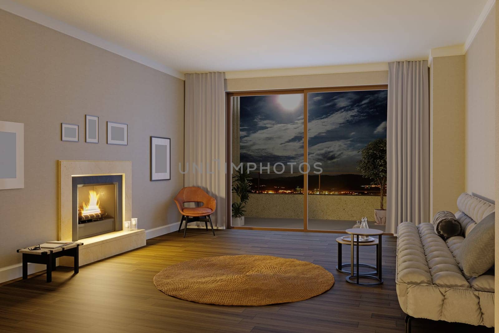 3D illustration of a modern apartment interior.