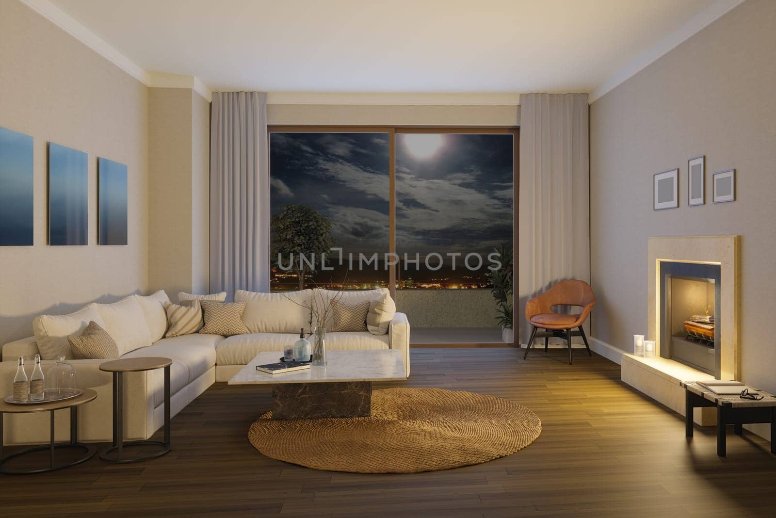3D illustration of a modern apartment interior.