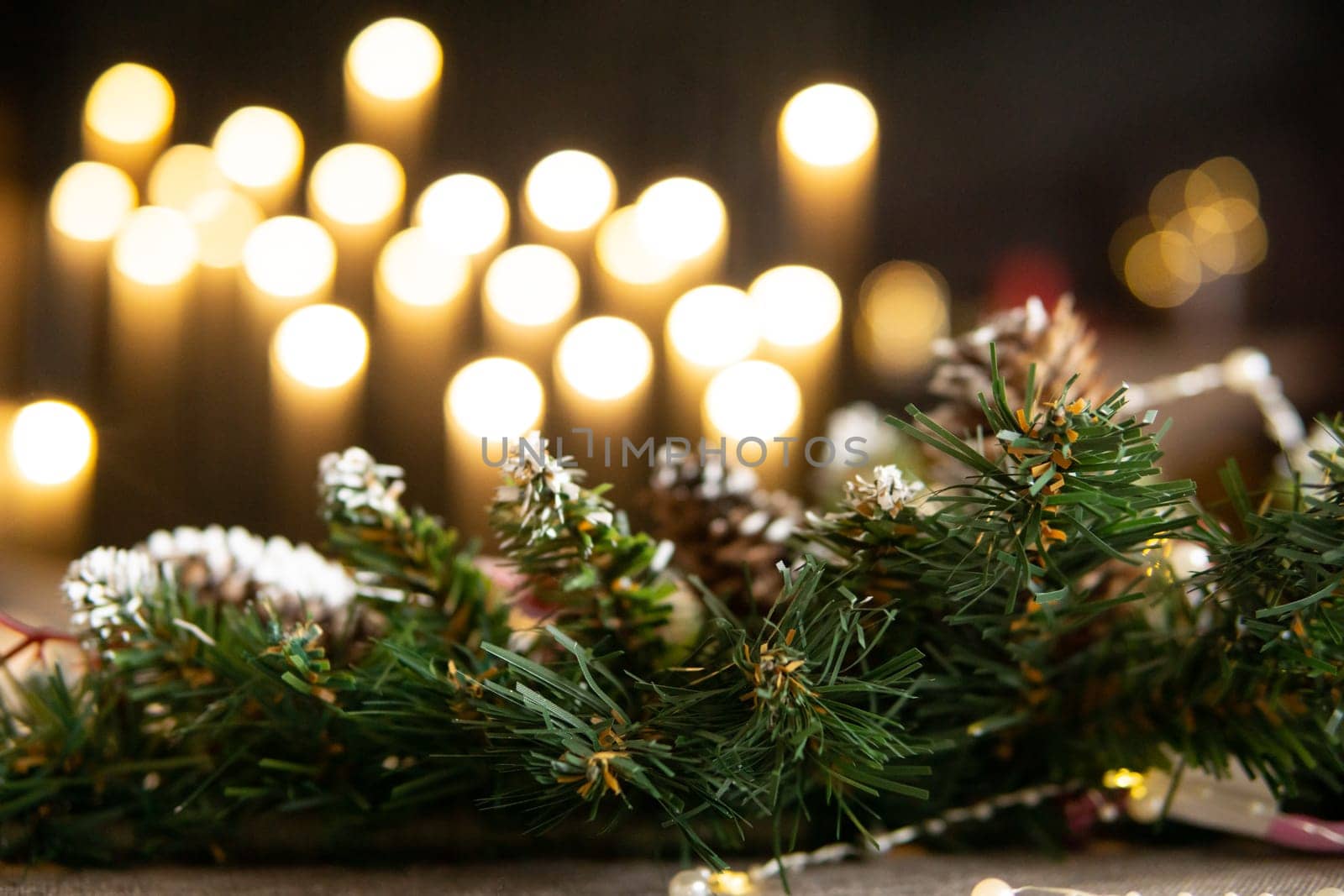 Christmas tree bumps close-up, new-year atmosphere, side