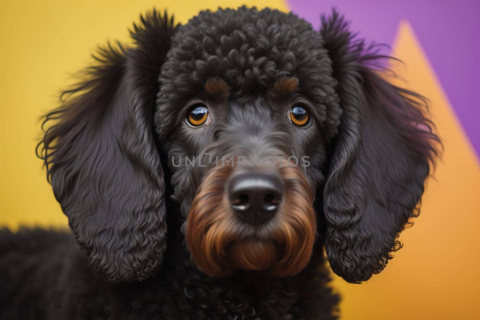 Portrait of a beautiful black dachshund puppy on a solid color background. ai generative