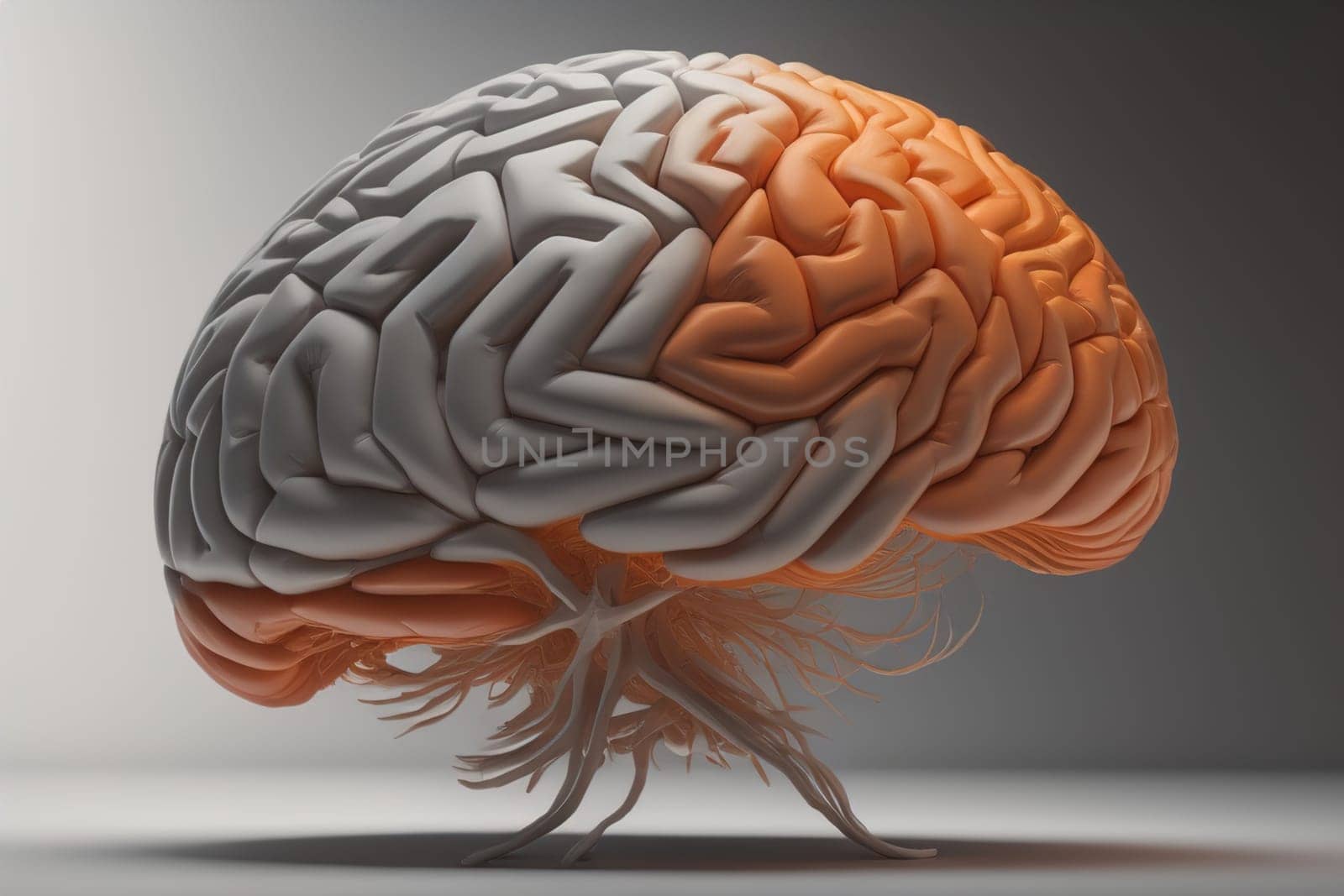Human brain on a solid color background. ai generative