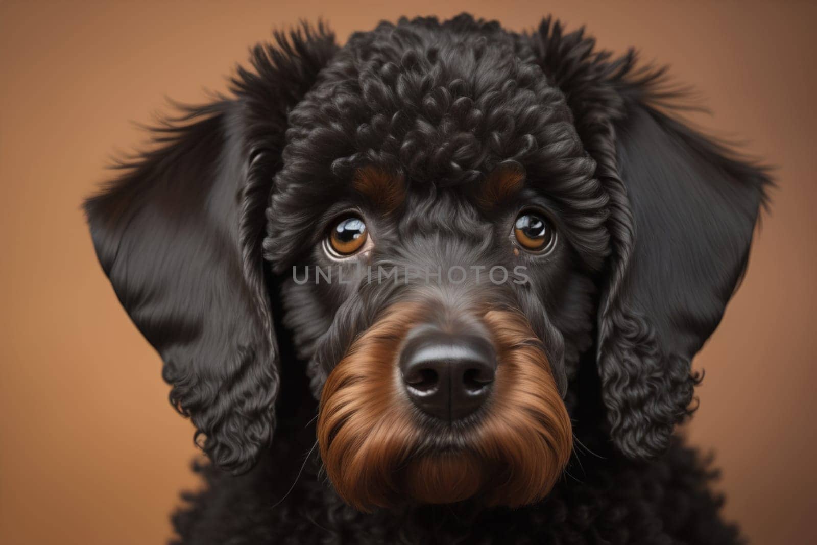 Portrait of a beautiful black dachshund puppy on a solid color background. ai generative