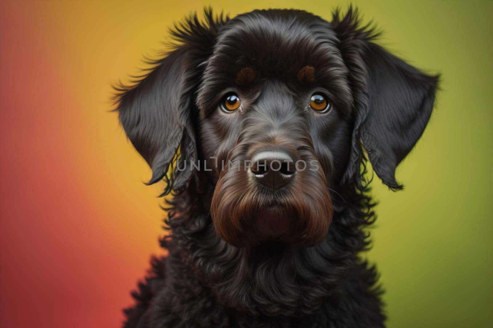 Portrait of a beautiful black dachshund puppy on a solid color background. ai generative