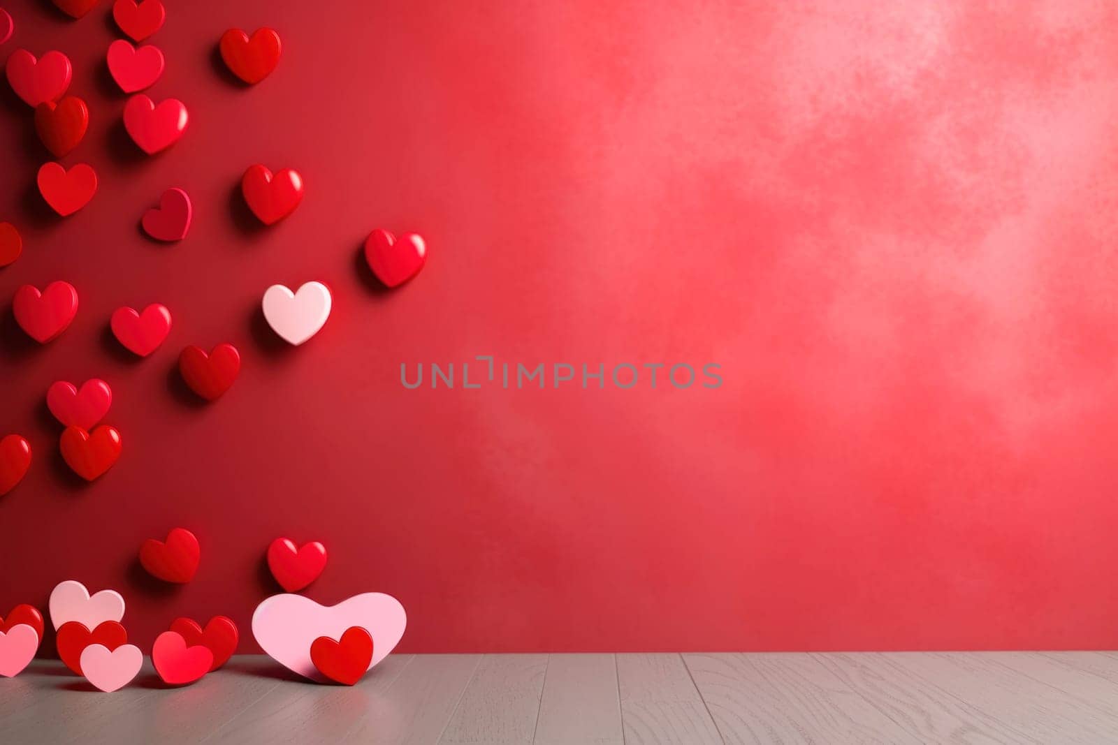 Red background with hearts for Valentine's Day or wedding by andreyz