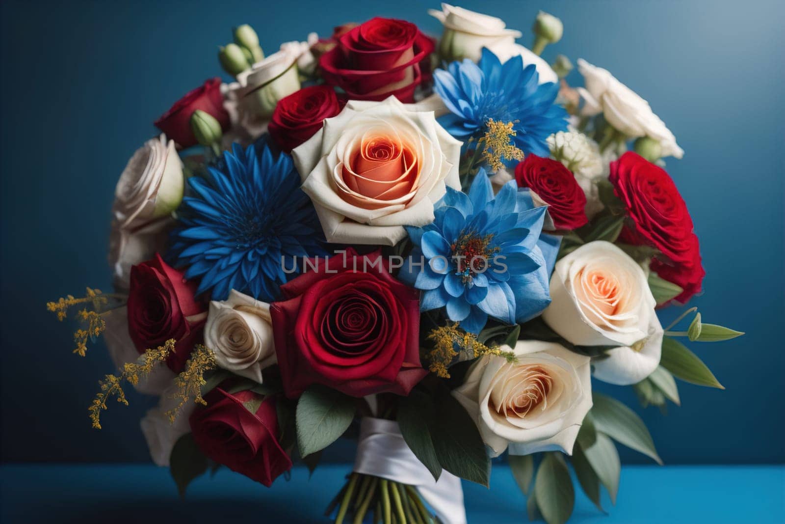 wedding bouquet of different colors on a solid color background. ai generative