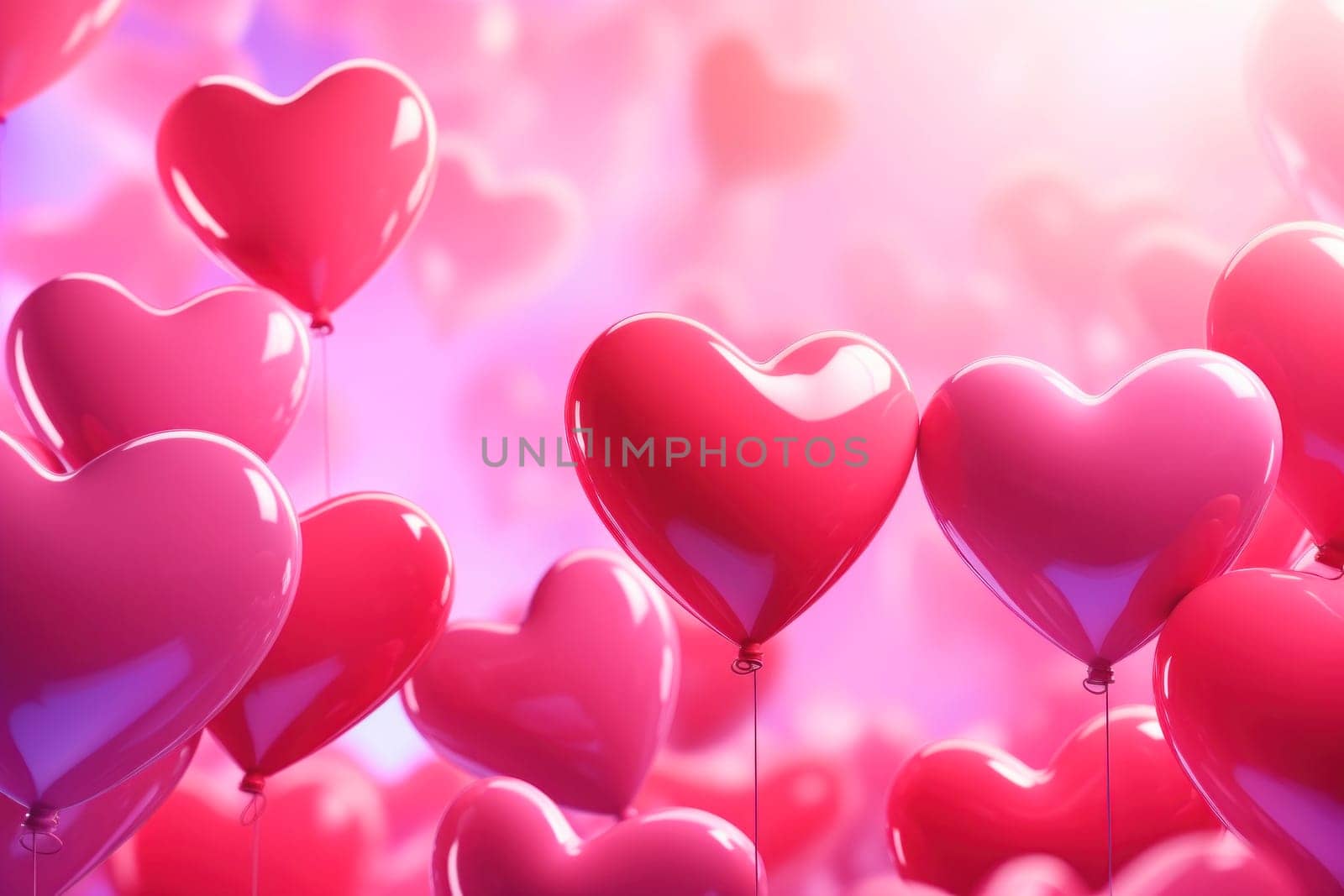 Abstract colorful background with heart shaped balloons, festive background for Valentine's Day, wedding or birthday party