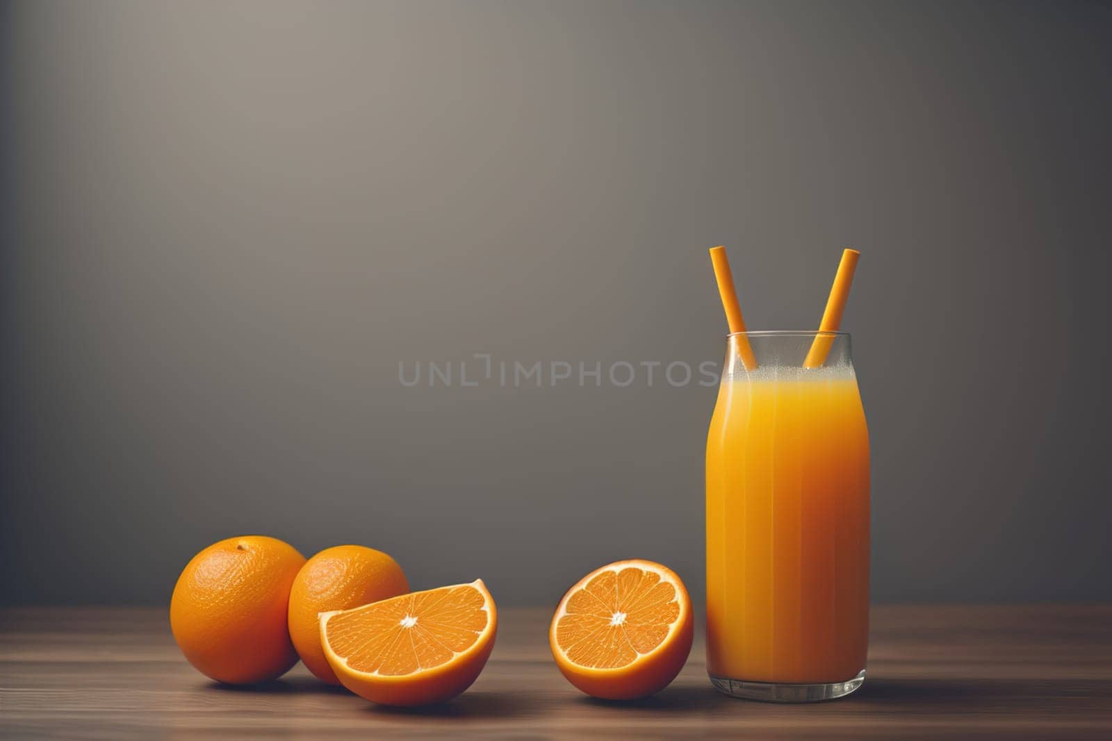 Glass of orange juice and fresh orange fruits. ai generative