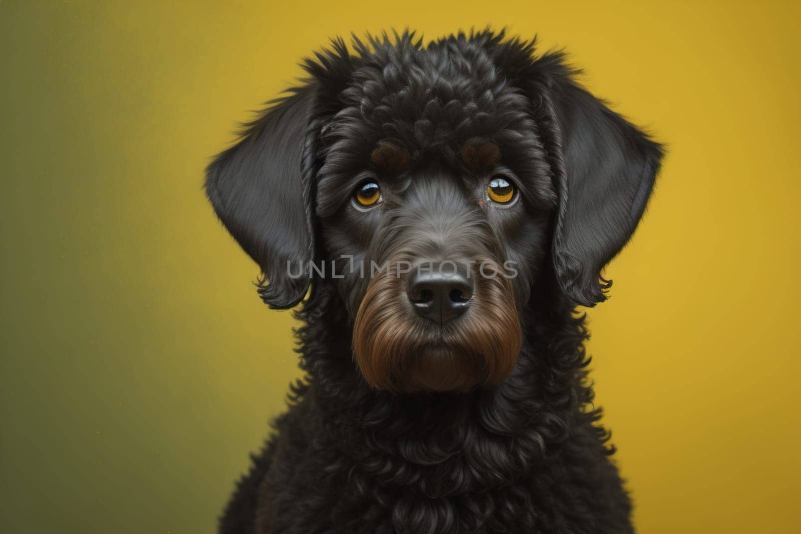 Portrait of a beautiful black dachshund puppy on a solid color background. ai generative