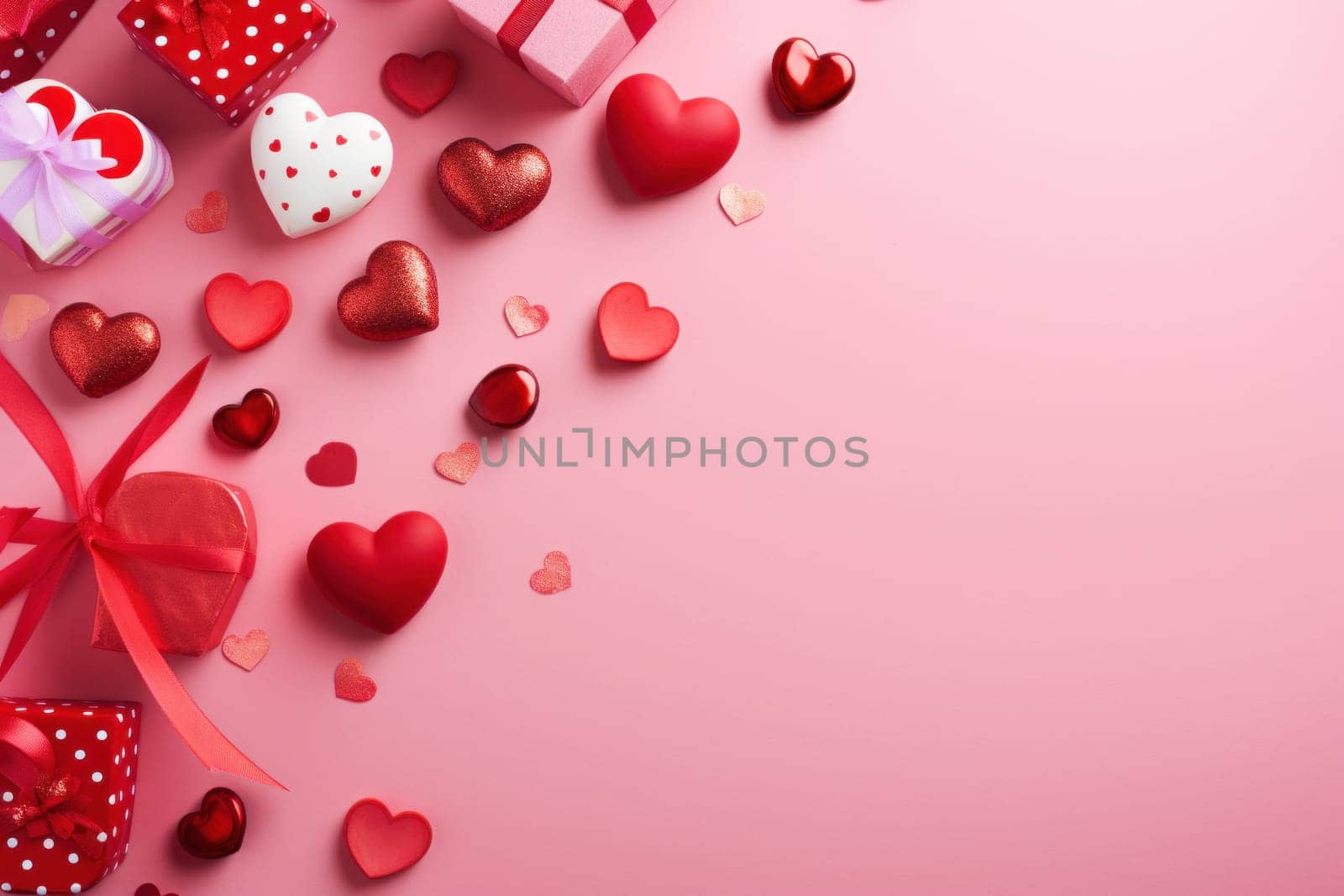 A festive background filled with candy, hearts and gift boxes by andreyz