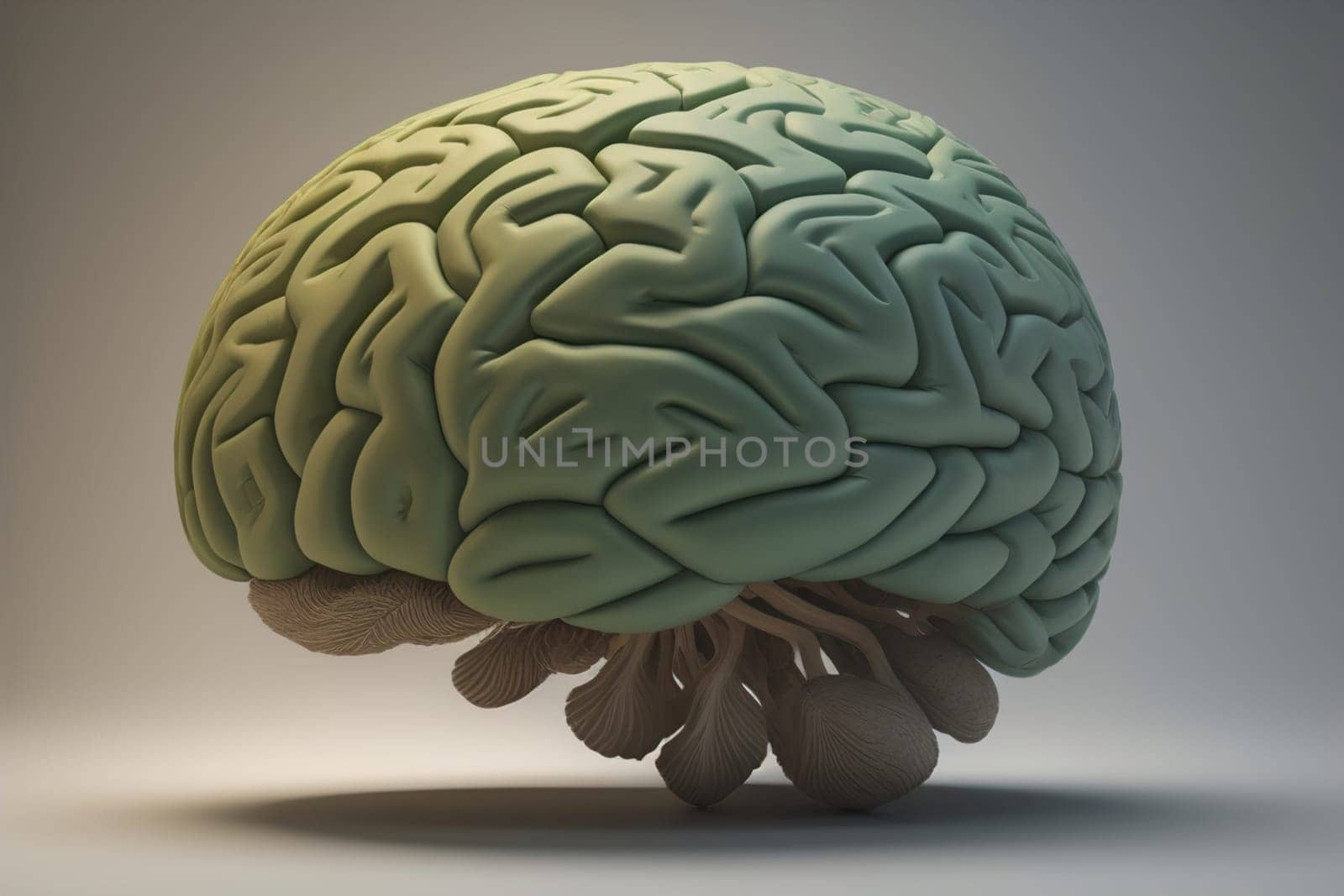 Human brain on a solid color background. ai generative
