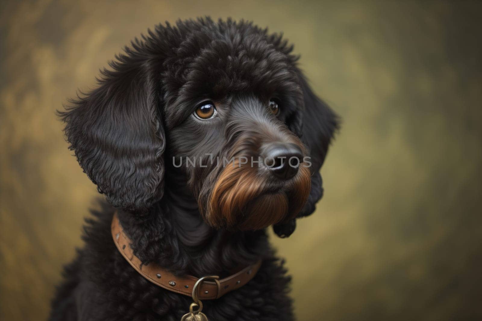 Portrait of a beautiful black dachshund puppy on a solid color background. ai generative
