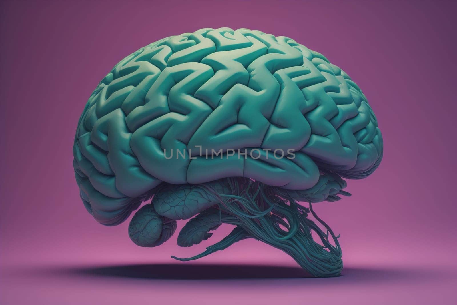 Human brain on a solid color background. ai generative