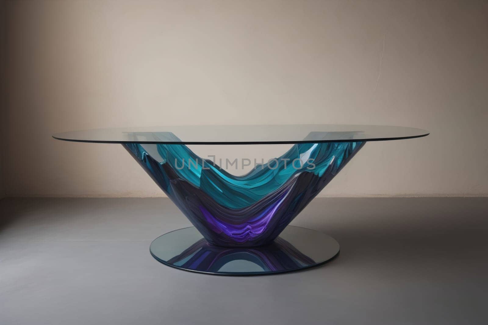 a glass table in a room. ai generative
