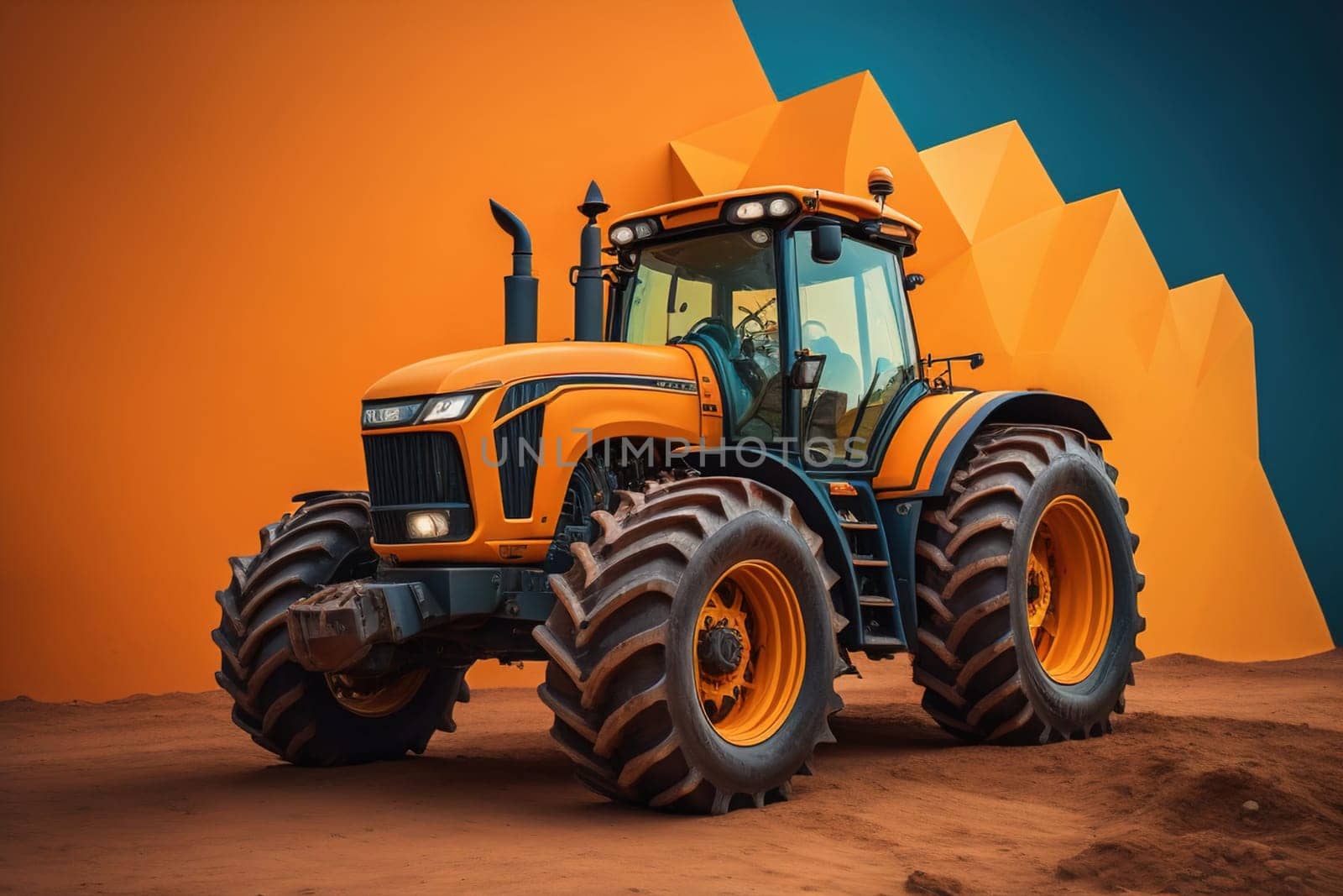 Modern tractor on a colored background. ai generative