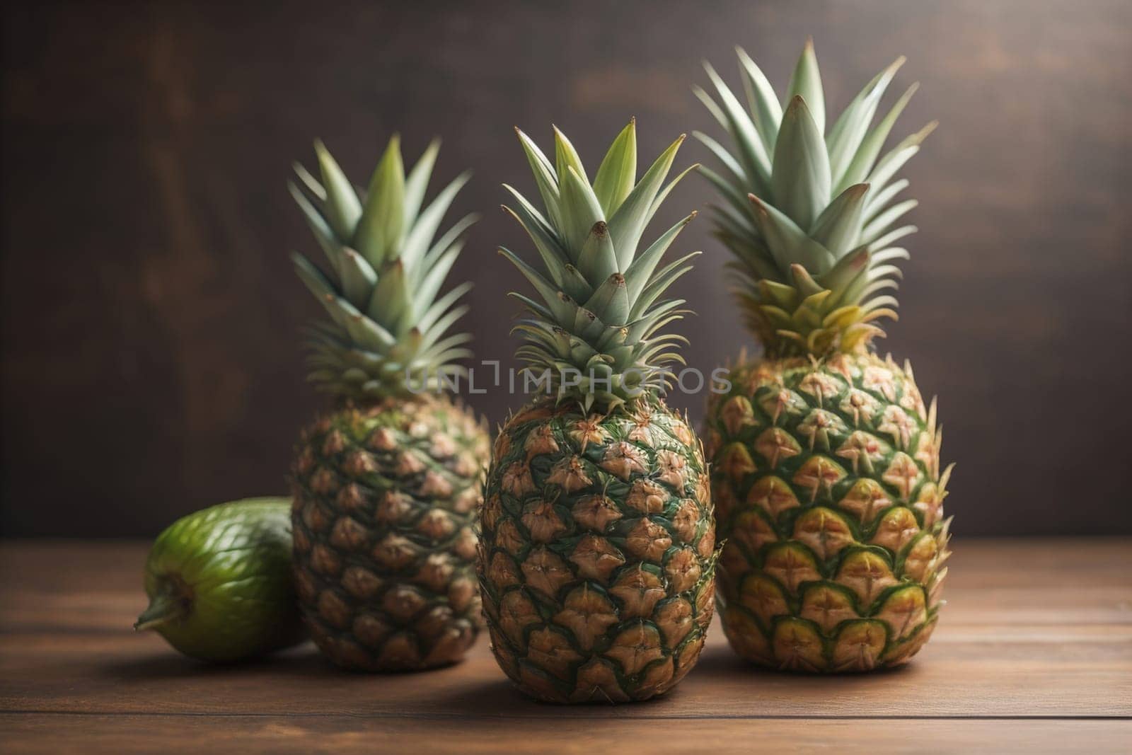 Pineapples on a wooden background. ai generative