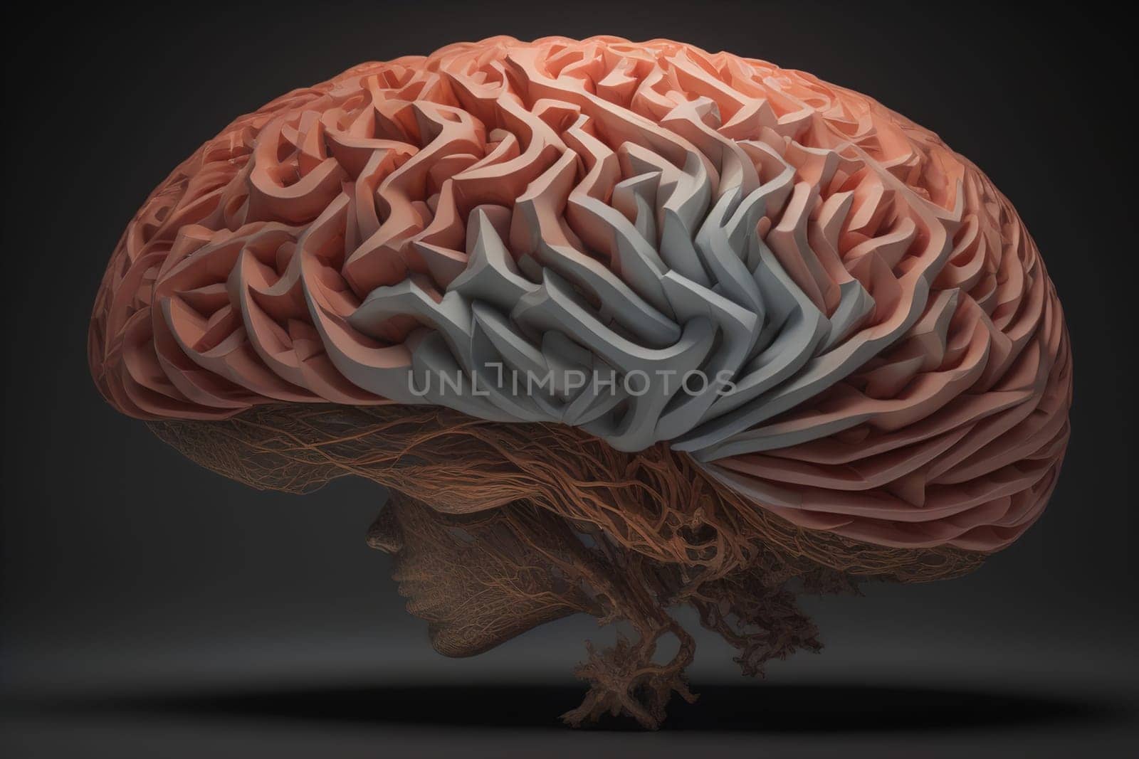 Human brain on a solid color background. ai generative
