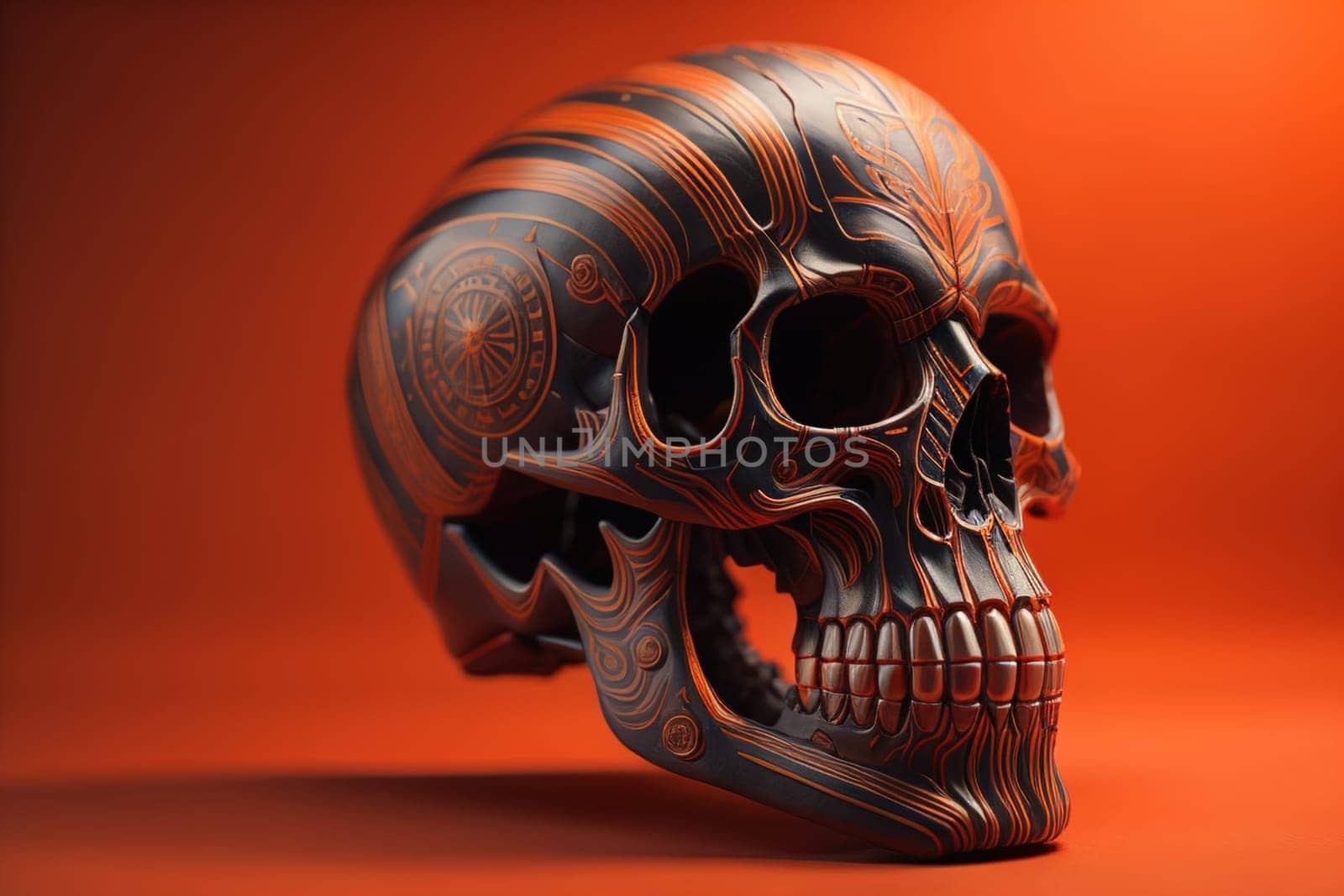 human skull on solid color background. Halloween concept. Close up. ai generative