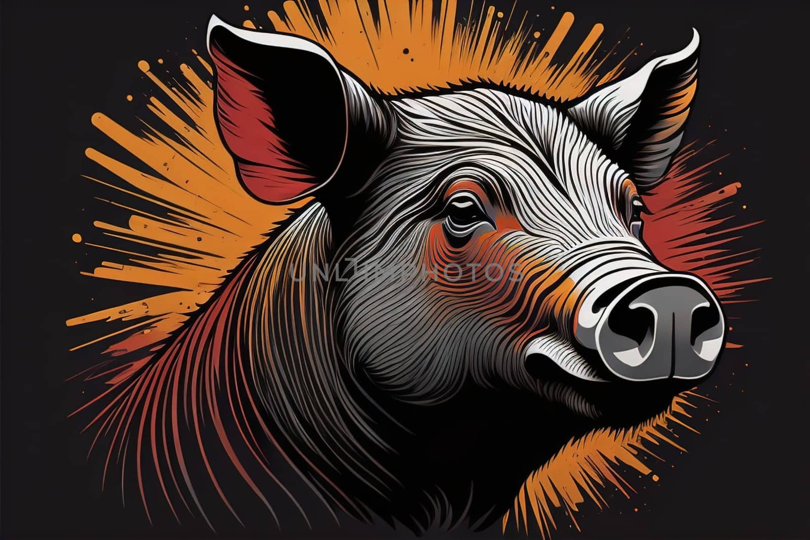 Pig head. Colorful vector illustration. Isolated on a solid color background. generative ai