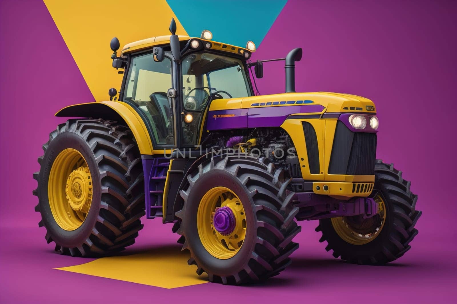 Modern tractor on a colored background. ai generative