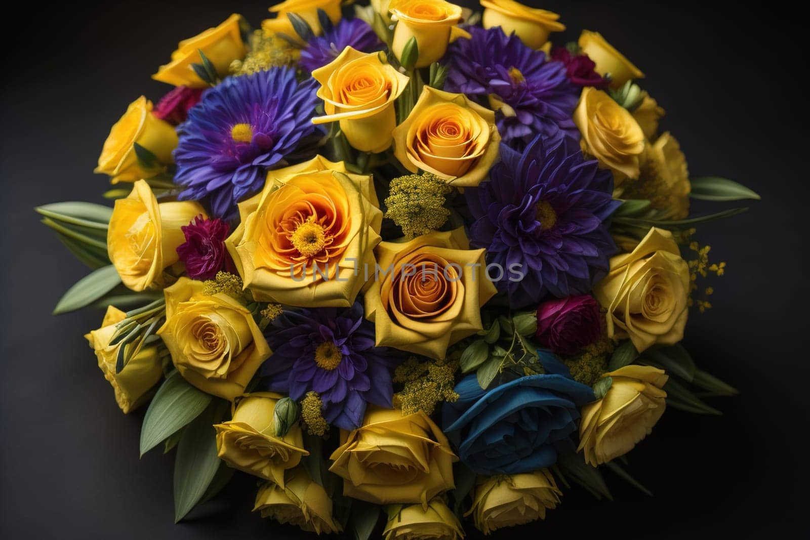 wedding bouquet of different colors on a solid color background. ai generative