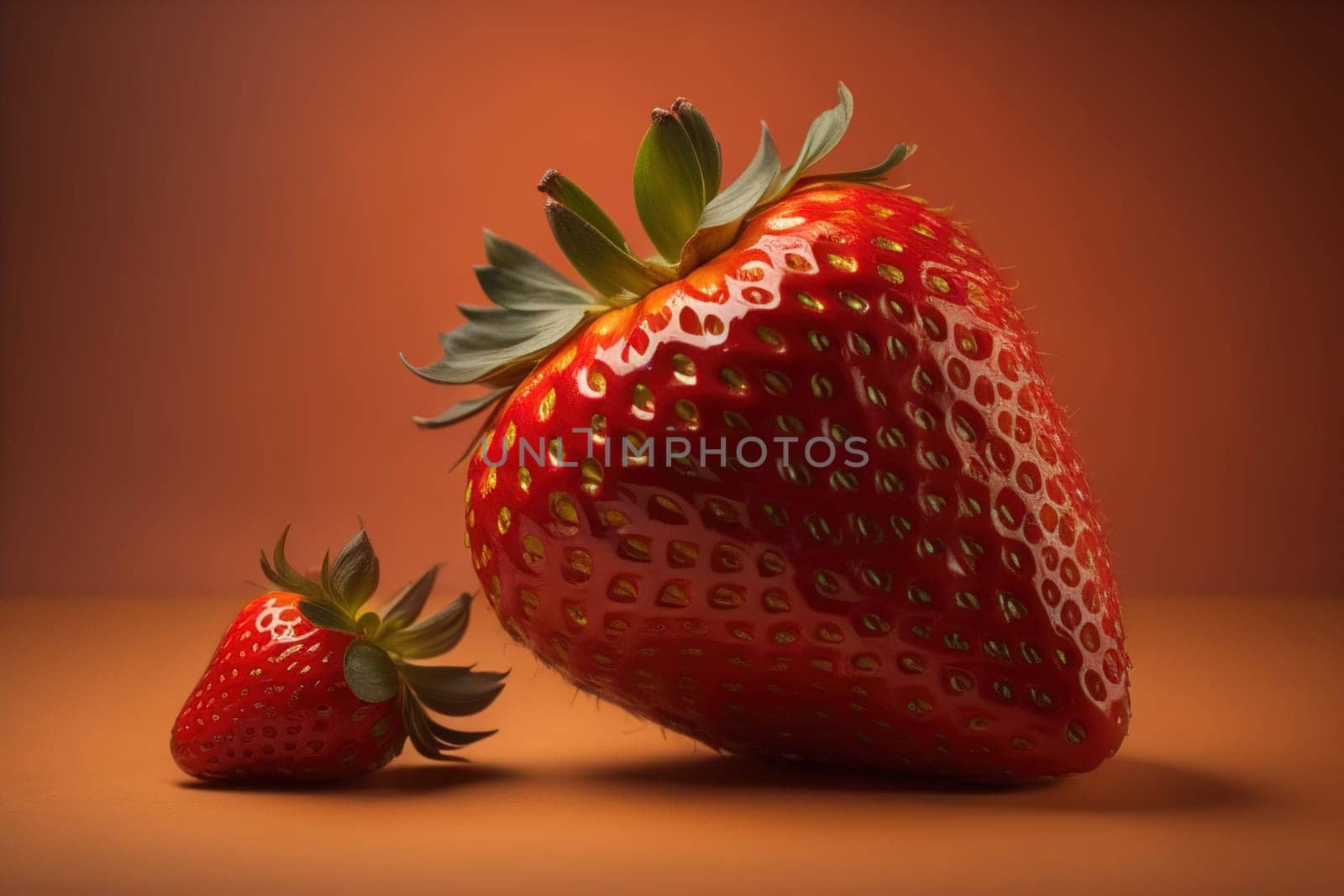 Fresh strawberries on a solid color background. generative ai