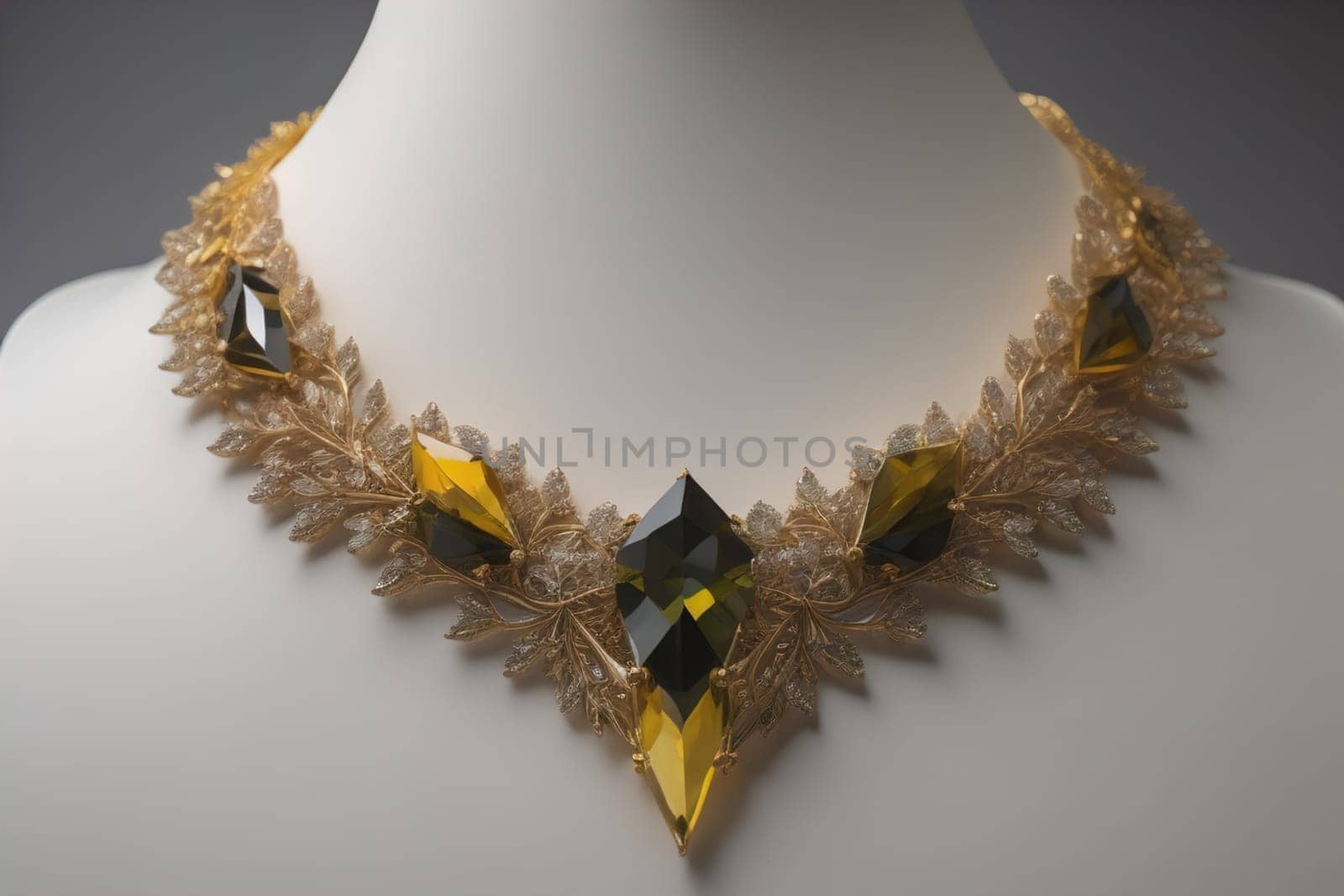 necklace on a mannequin in the studio on a solid color background. ai generative by sanisra