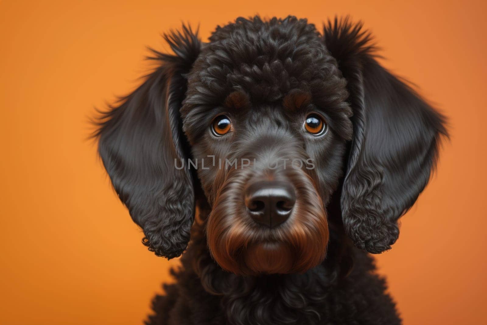 Portrait of a beautiful black dachshund puppy on a solid color background. ai generative