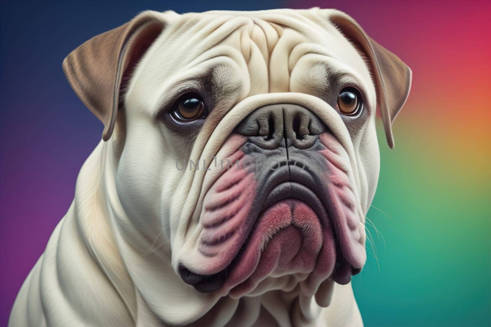 Portrait of a dog breed English Bulldog on a solid color background. ai generative