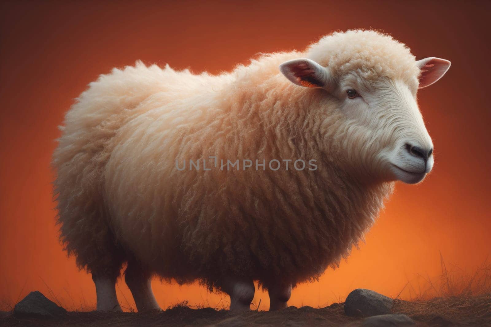 Sheep on a solid color background. Photo in old color image style. ai generative