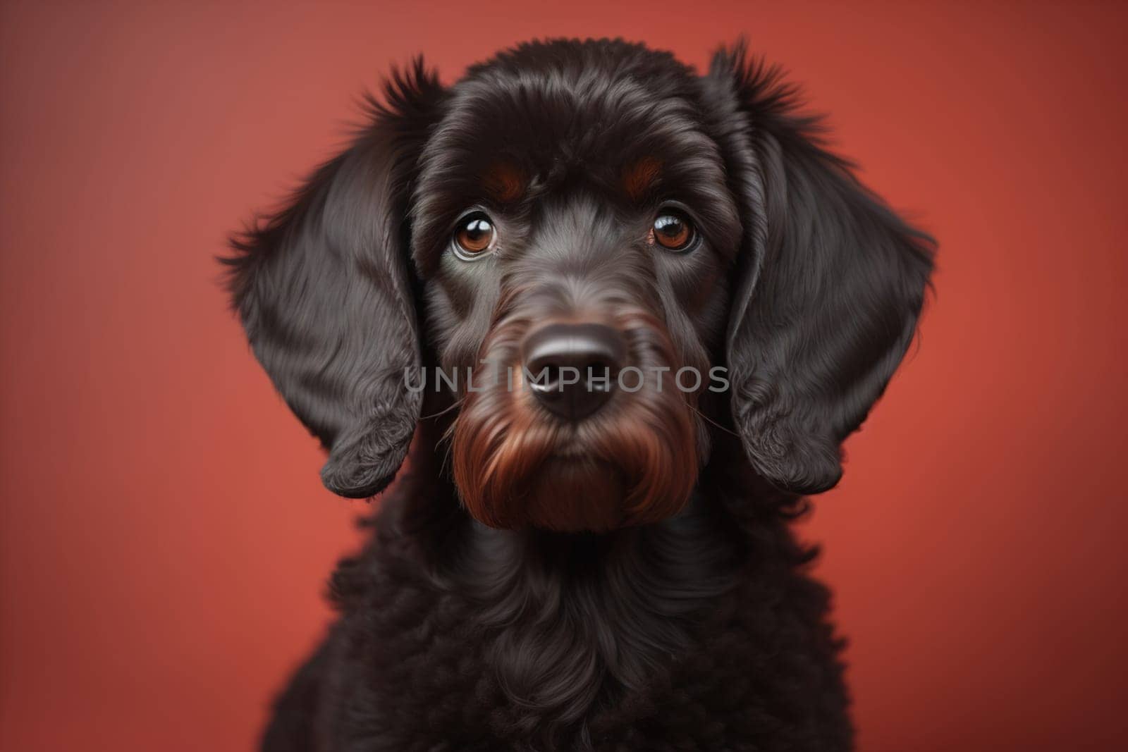 Portrait of a beautiful black dachshund puppy on a solid color background. ai generative