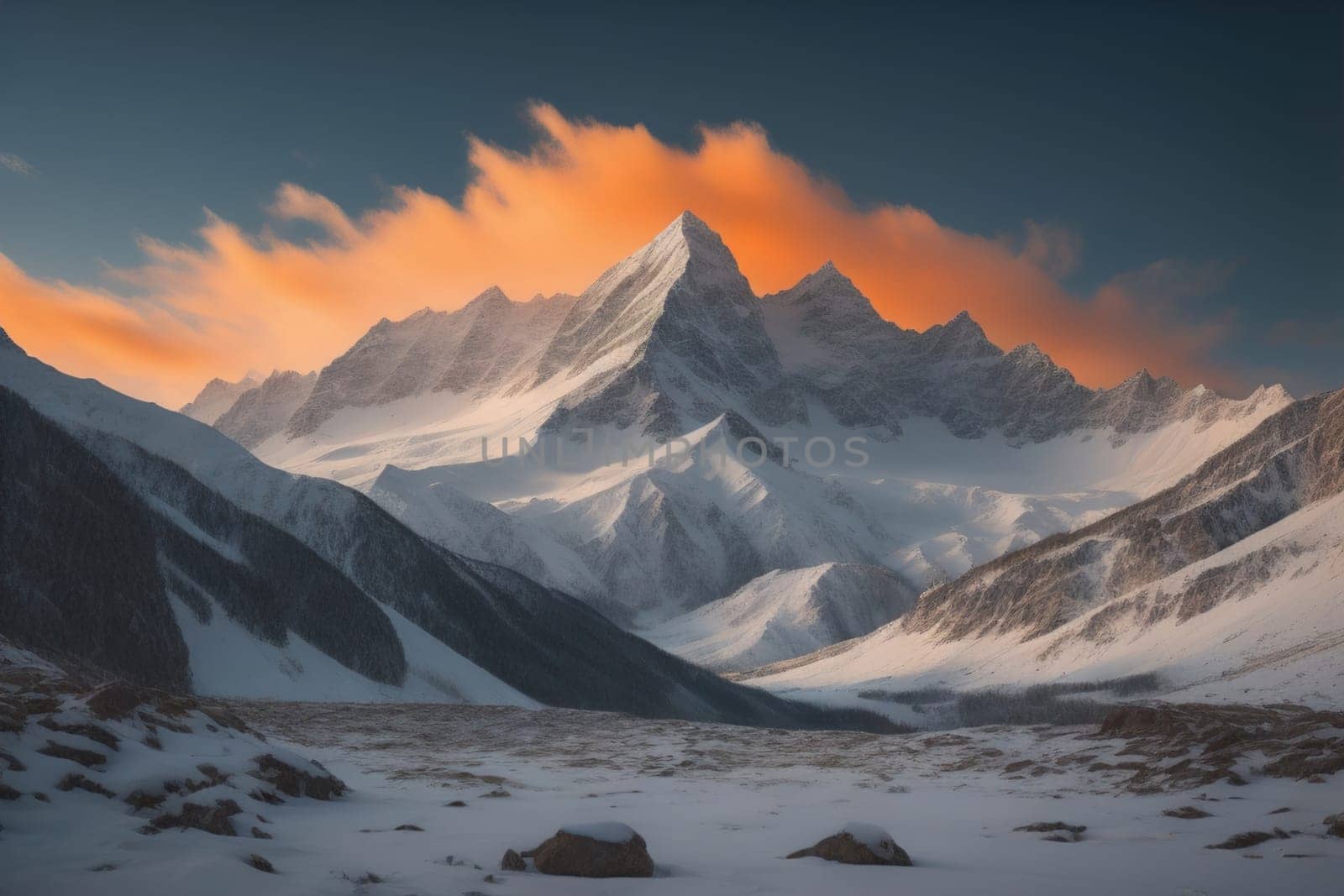 Mountains and snow-capped peaks of the Caucasus Mountains. ai generative by sanisra