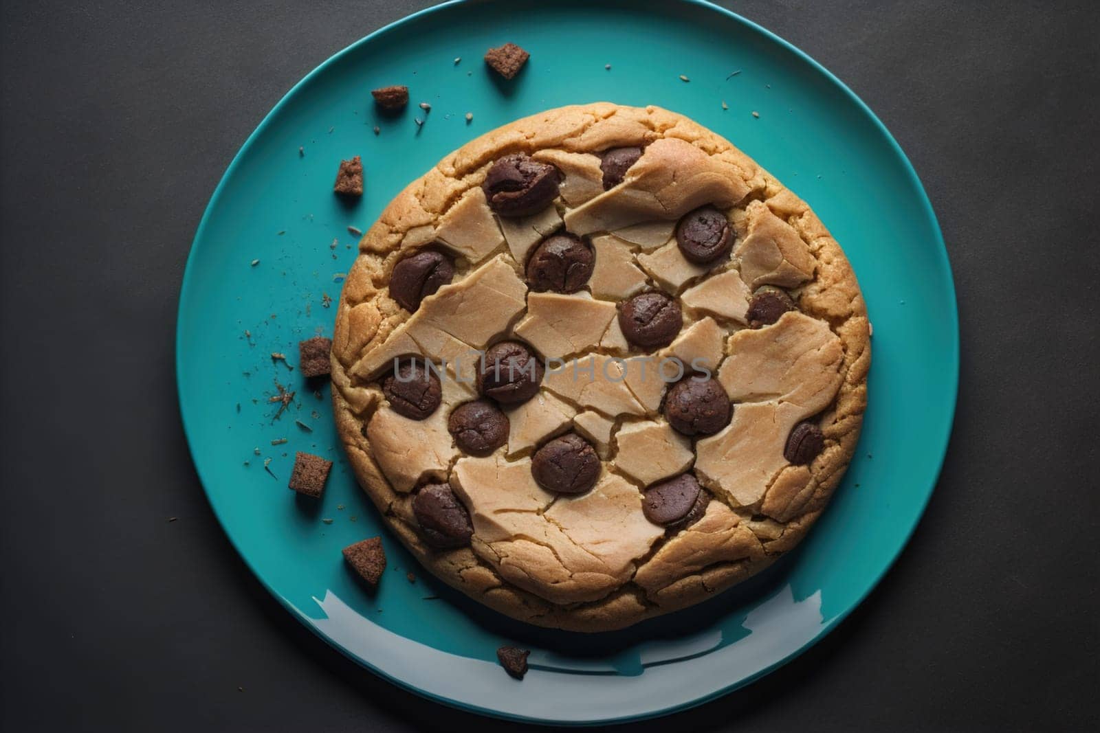 Chocolate chip cookies on orange background. Close up. Selective focus. ai generative