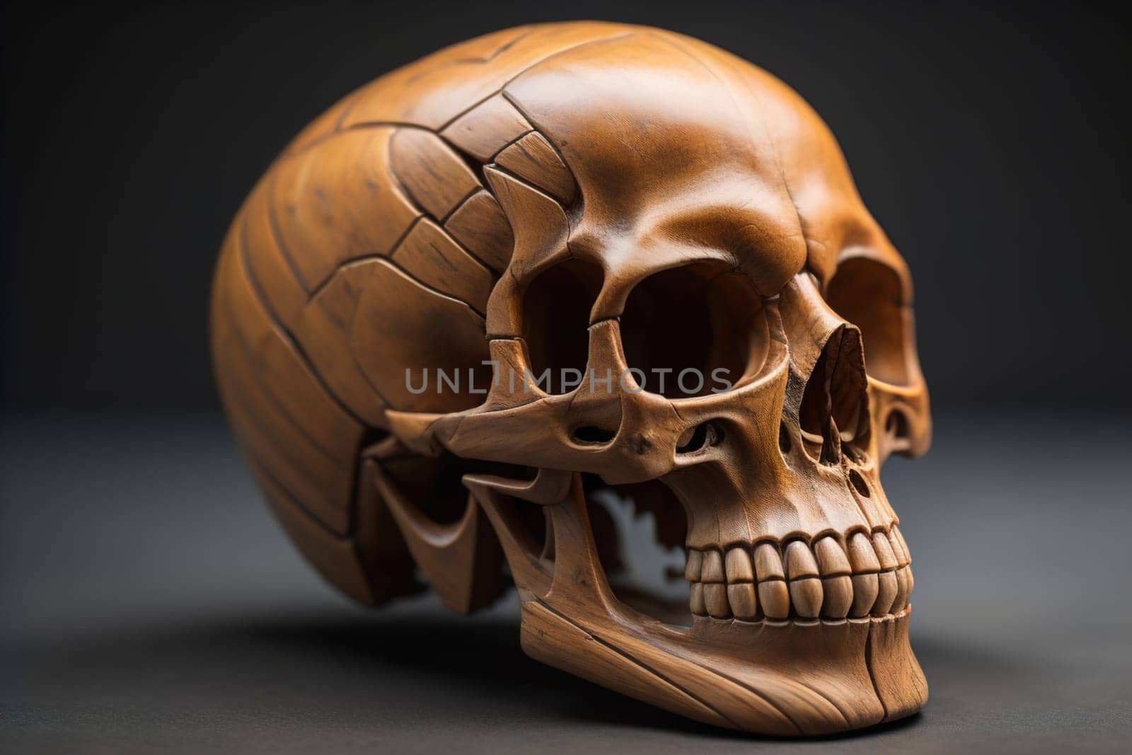 human skull on solid color background. Halloween concept. Close up. ai generative