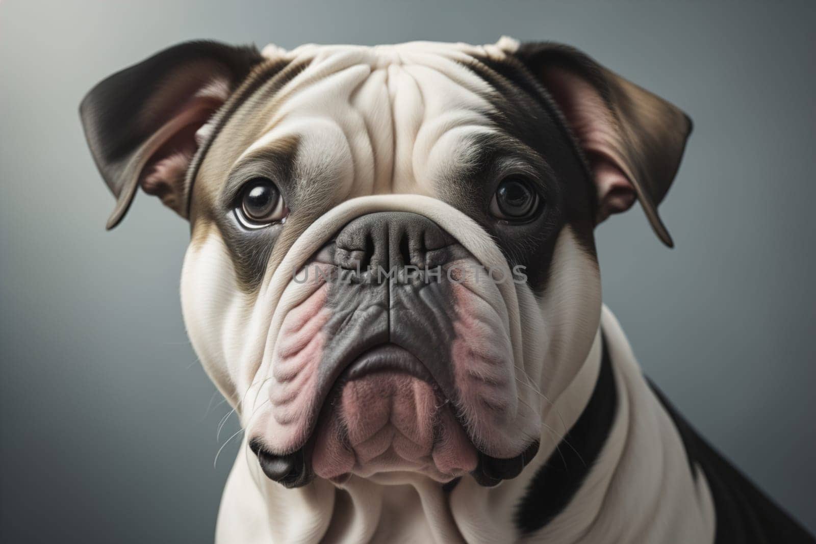 Portrait of a dog breed English Bulldog on a solid color background. ai generative
