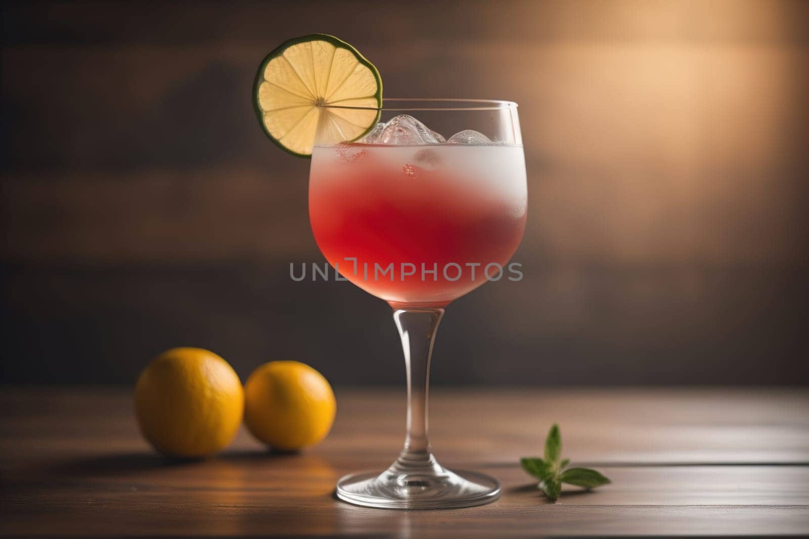 Alcohol cocktail drink on the table in bar. Toned image. ai generative