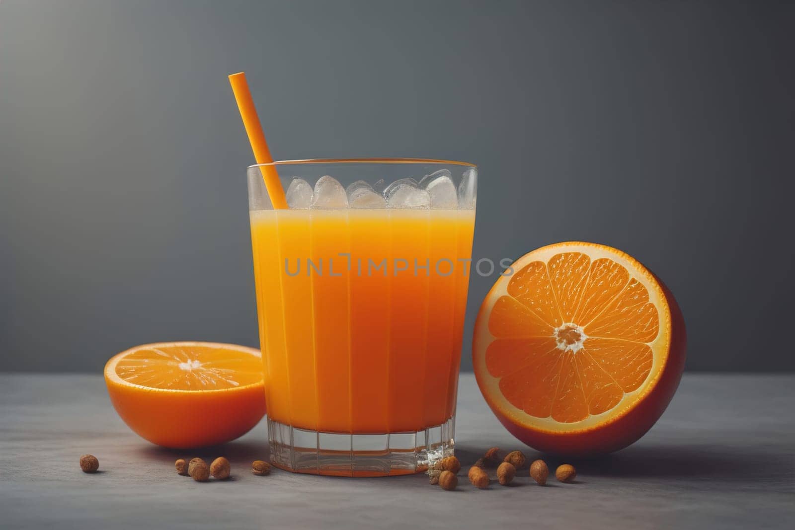 Glass of orange juice and fresh orange fruits. ai generative