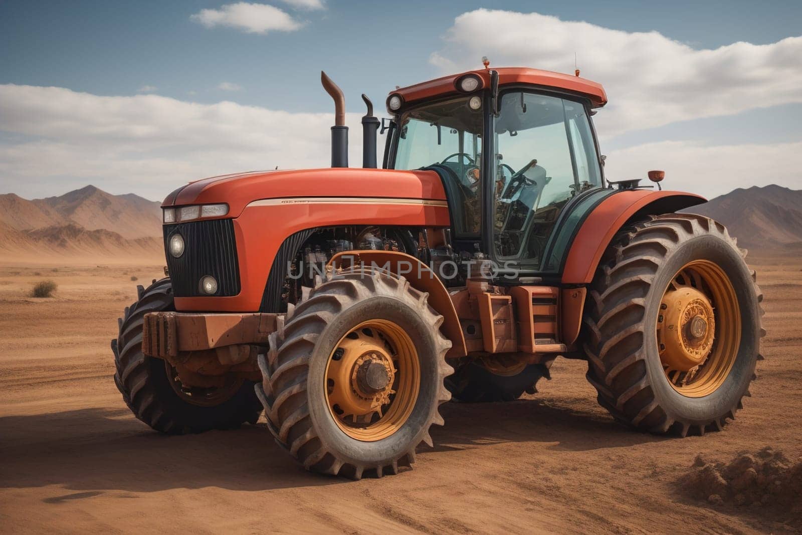 Modern tractor on a colored background. ai generative