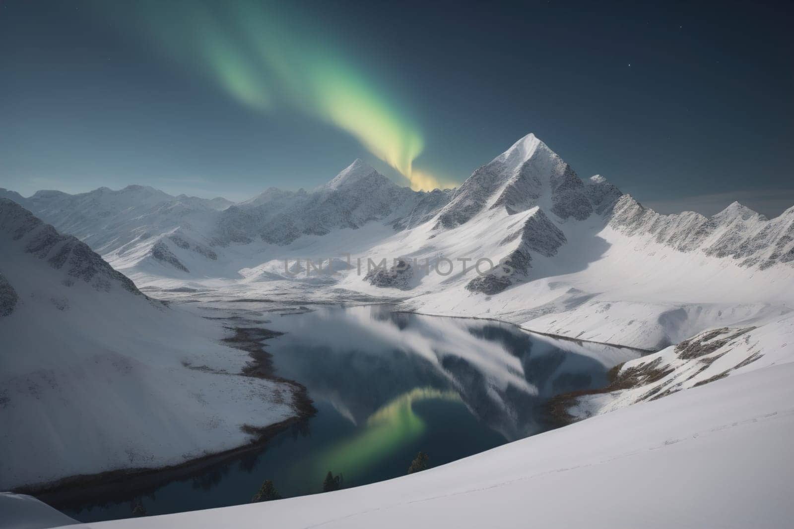 Mountains and snow-capped peaks of the Caucasus Mountains. ai generative