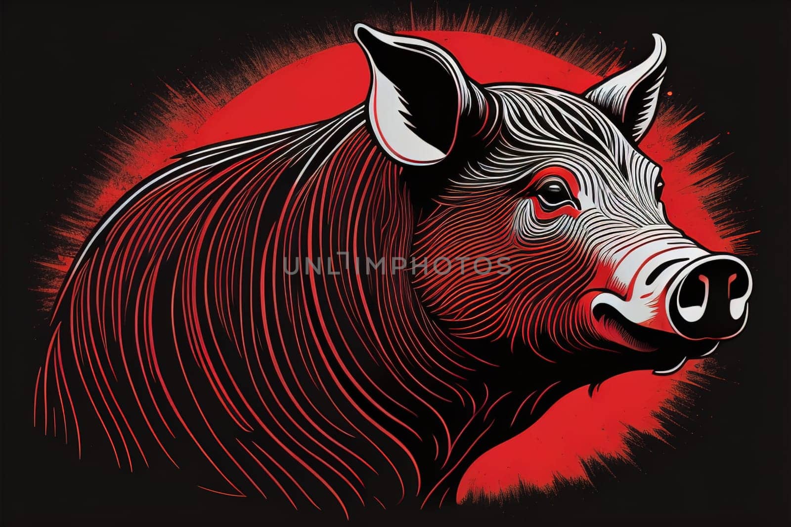 Pig head. Colorful vector illustration. Isolated on a solid color background. generative ai