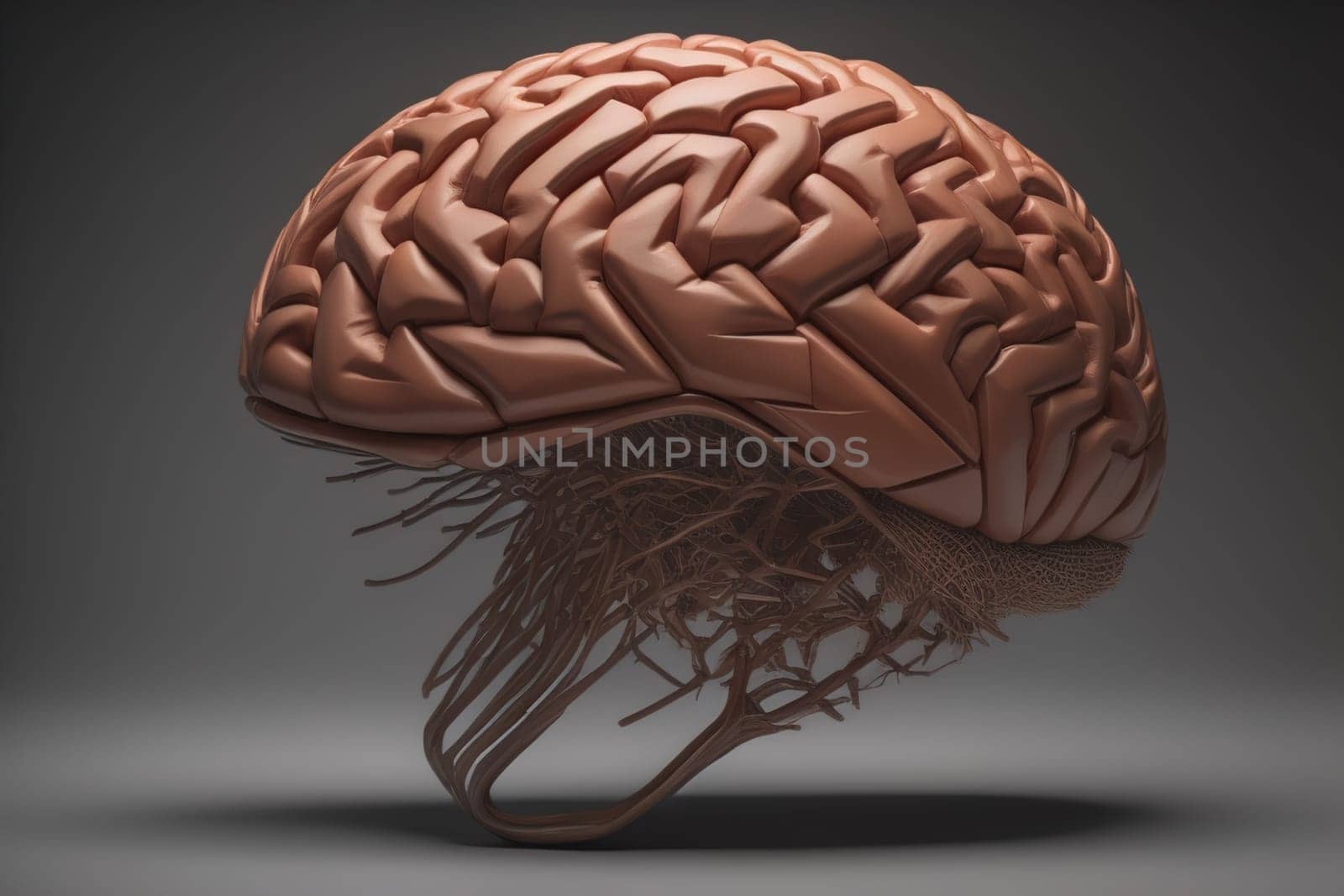 Human brain on a solid color background. ai generative