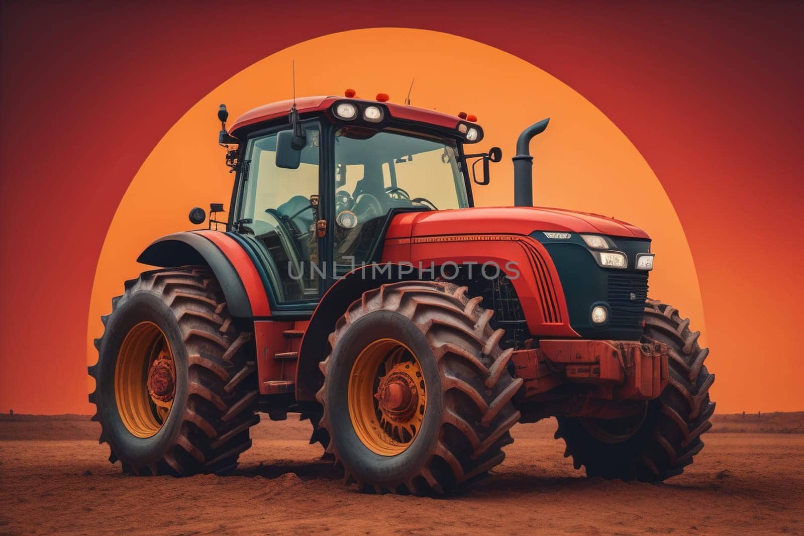 Modern tractor on a colored background. ai generative