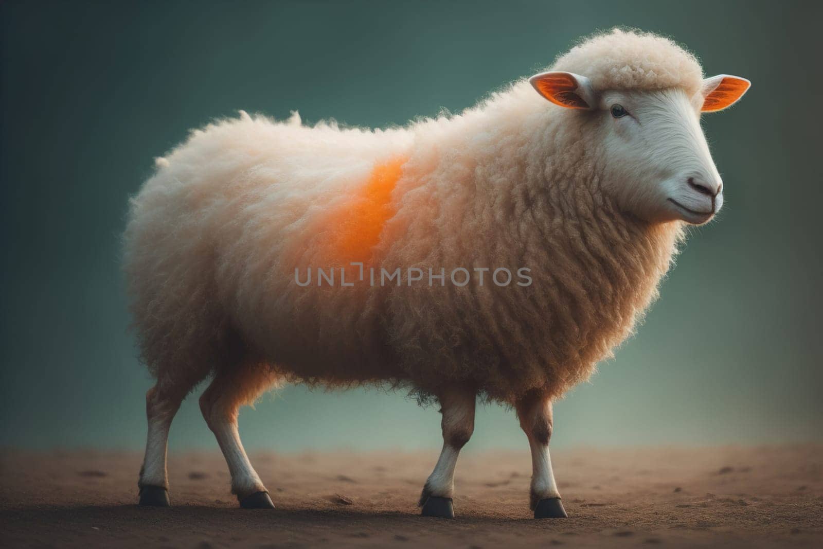Sheep on a solid color background. Photo in old color image style. ai generative
