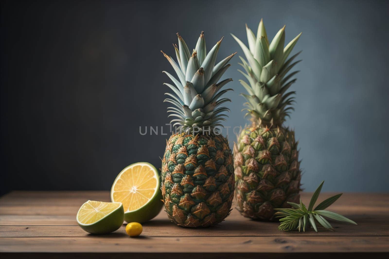 Pineapples on a wooden background. ai generative