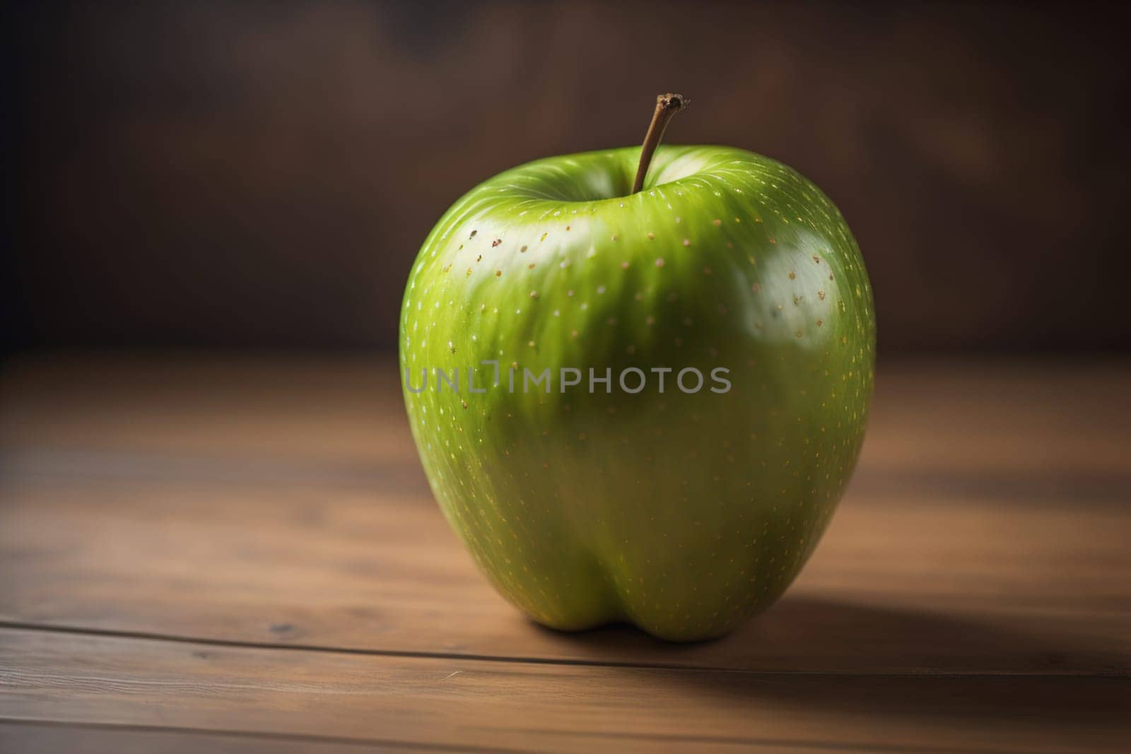 Green apple on a wooden table with dark background, shallow depth of field. The concept of healthy eating. ai generative